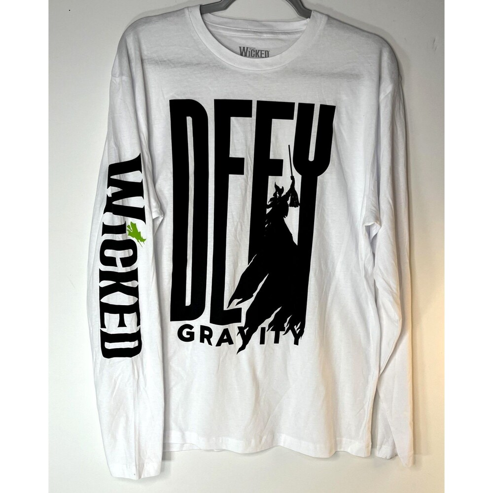 Wicked Defy Gravity Shirt Mens Large White Long Sleeve Broadway Musical Elphaba